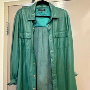 Green Leather looking Shirt Jacket